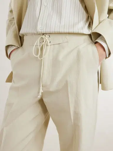 Auralee Straight-Leg Wool, Cotton and Linen-Blend Oxford Drawstring Trousers - Men | Thumbnail 5 Auralee Straight-Leg Wool, Cotton and Linen-Blend Oxford Drawstring Trousers - Men | Thumbnail 5