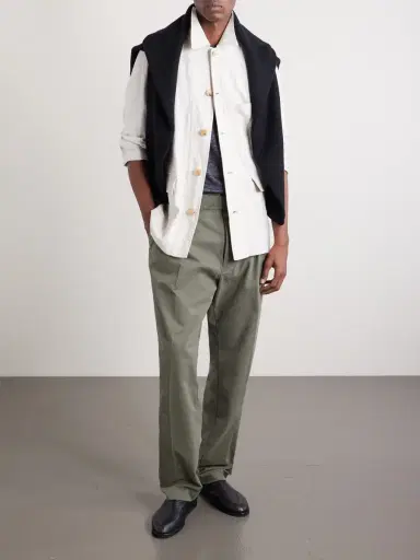 OFFICINE GÉNÉRALE Evans Wide-Leg Belted Pleated Organic Cotton-Twill Chinos - Men | Thumbnail 2 OFFICINE GÉNÉRALE Evans Wide-Leg Belted Pleated Organic Cotton-Twill Chinos - Men | Thumbnail 2