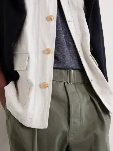 OFFICINE GÉNÉRALE Evans Wide-Leg Belted Pleated Organic Cotton-Twill Chinos - Men | Thumbnail 5 OFFICINE GÉNÉRALE Evans Wide-Leg Belted Pleated Organic Cotton-Twill Chinos - Men | Thumbnail 5