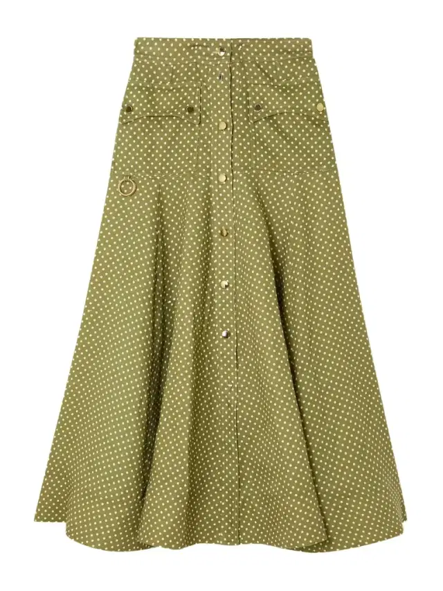 Luna Embellished Polka-dot Linen Midi Skirt