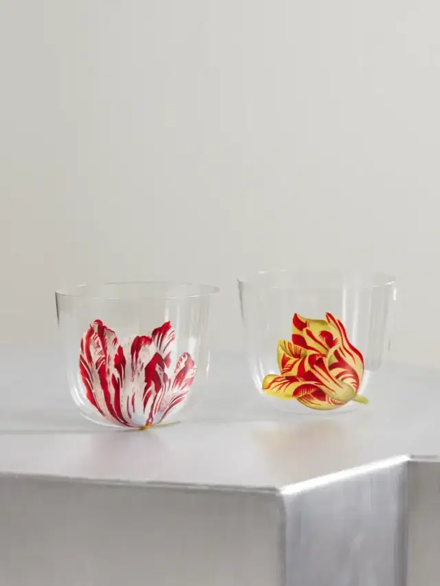 LOBMEYR Tulipmania Set Of Two Painted Crystal Glass Tumblers