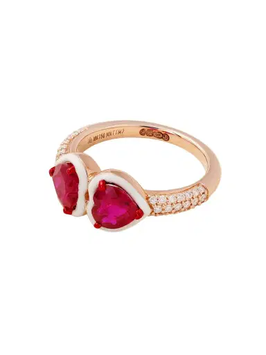 Kamyen Twin Heart 18-karat Rose Gold, Ruby, Diamond And Enamel Ring | Thumbnail 1 Kamyen Twin Heart 18-karat Rose Gold, Ruby, Diamond And Enamel Ring | Thumbnail 1