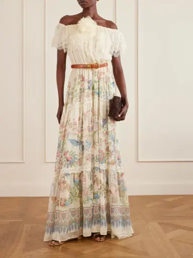 Etro Off-the-shoulder Lace-trimmed Floral-print Silk-chiffon Maxi Dress | Thumbnail 2