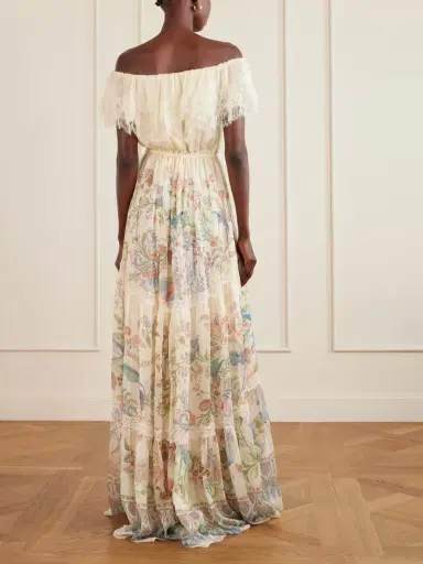 Etro Off-the-shoulder Lace-trimmed Floral-print Silk-chiffon Maxi Dress | Thumbnail 3
