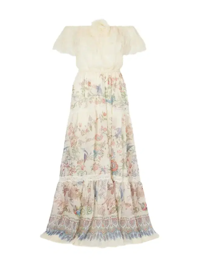 Off-the-shoulder Lace-trimmed Floral-print Silk-chiffon Maxi Dress