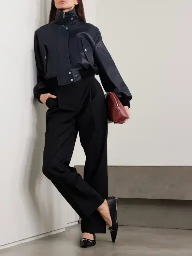 Nour Hammour Briar Cropped Leather Bomber Jacket | Thumbnail 2 Nour Hammour Briar Cropped Leather Bomber Jacket | Thumbnail 2