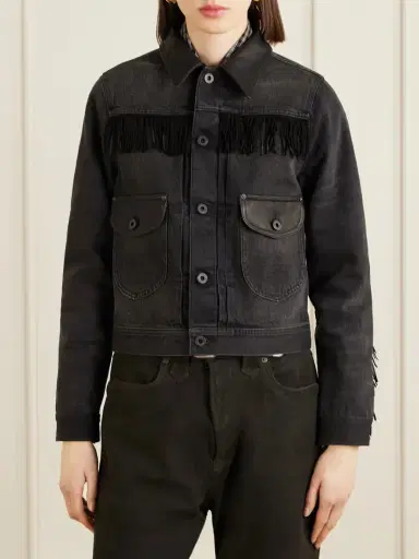 RRL Emerson Cropped Leather-trimmed Denim Jacket | Thumbnail 3