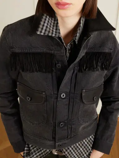 RRL Emerson Cropped Leather-trimmed Denim Jacket | Thumbnail 5