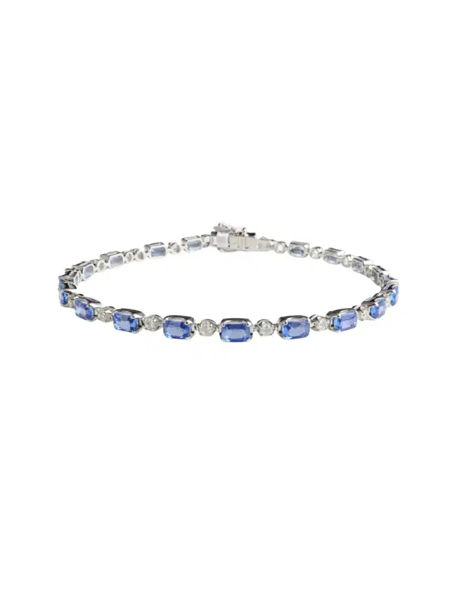 Wish Fine Jewelry 5.25ct Sapphire Diamond 14K Gold Tennis Bracele