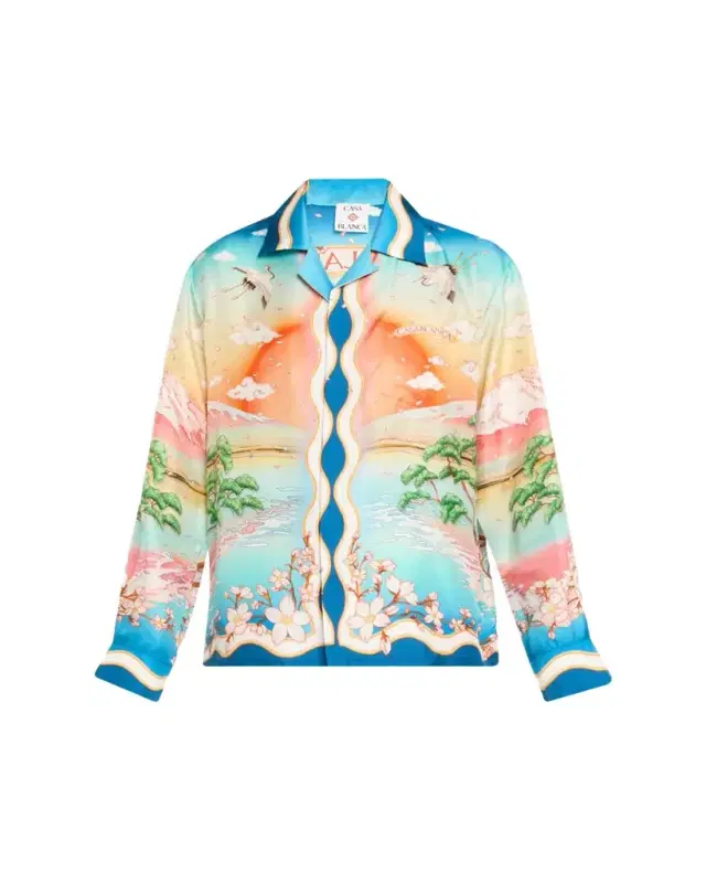 Printed Silk Long-Sleeve Camp Shirt