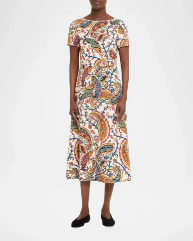 Etro Paisley-Print Short-Sleeve A-Line Midi Dress | Thumbnail 2 Etro Paisley-Print Short-Sleeve A-Line Midi Dress | Thumbnail 2