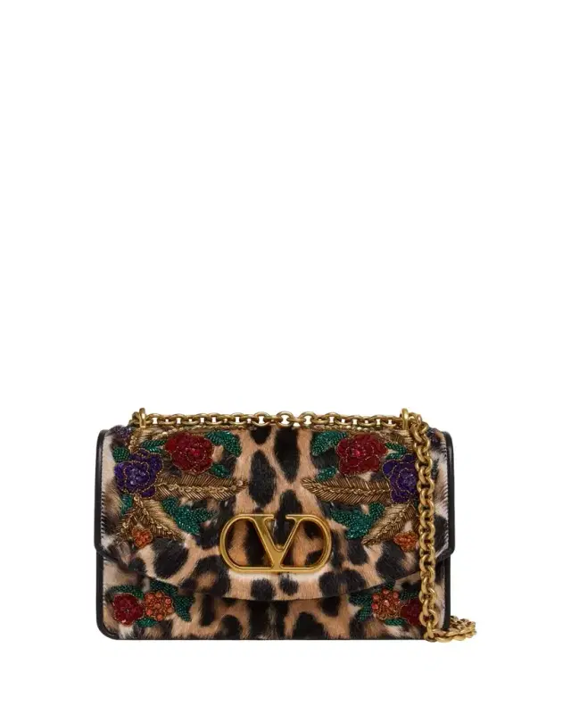 Beaded Floral Calf Hair Shoulder Bag