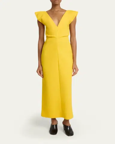 Proenza Schouler Mariam Flutter-Sleeve Wool Scuba Maxi Dress | Thumbnail 2 Proenza Schouler Mariam Flutter-Sleeve Wool Scuba Maxi Dress | Thumbnail 2