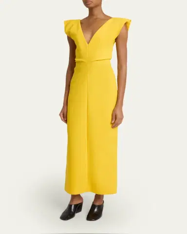 Proenza Schouler Mariam Flutter-Sleeve Wool Scuba Maxi Dress | Thumbnail 4 Proenza Schouler Mariam Flutter-Sleeve Wool Scuba Maxi Dress | Thumbnail 4