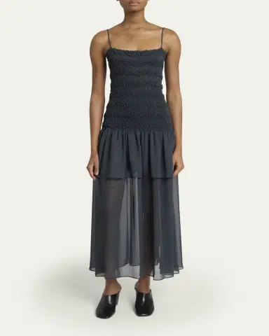 Proenza Schouler Michal Smocked Drop-Waist Georgette Maxi Dress | Thumbnail 2 Proenza Schouler Michal Smocked Drop-Waist Georgette Maxi Dress | Thumbnail 2