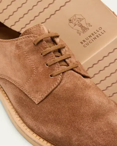 Brunello Cucinelli Men's Suede Tonal-Sole Derby Shoes | Thumbnail 3 Brunello Cucinelli Men's Suede Tonal-Sole Derby Shoes | Thumbnail 3