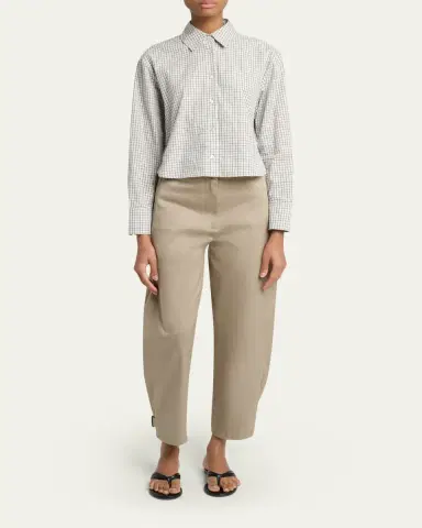 Proenza Schouler White Label Olive Cropped Check Shirt | Thumbnail 2 Proenza Schouler White Label Olive Cropped Check Shirt | Thumbnail 2