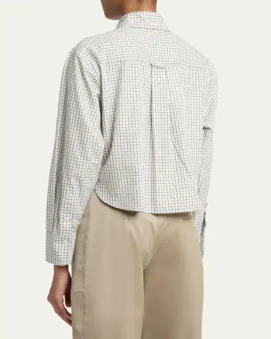 Proenza Schouler White Label Olive Cropped Check Shirt | Thumbnail 3 Proenza Schouler White Label Olive Cropped Check Shirt | Thumbnail 3