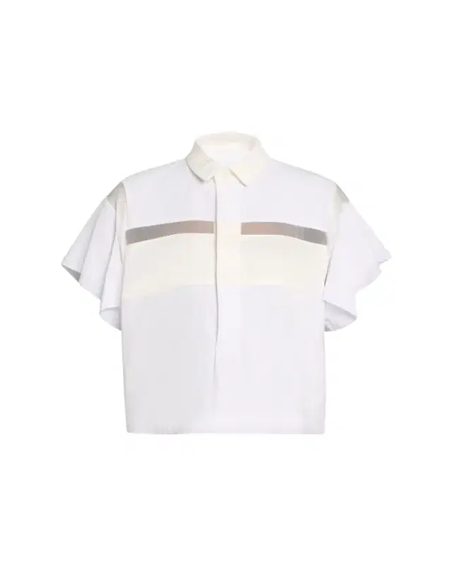 SACAI Satin-Inset Short-Sleeve Button-Down Shirt