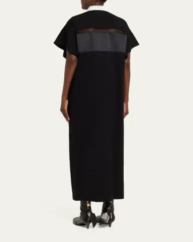 sacai Satin-Inset Cotton Jersey Short-Sleeve Maxi Polo Dress | Thumbnail 3 sacai Satin-Inset Cotton Jersey Short-Sleeve Maxi Polo Dress | Thumbnail 3