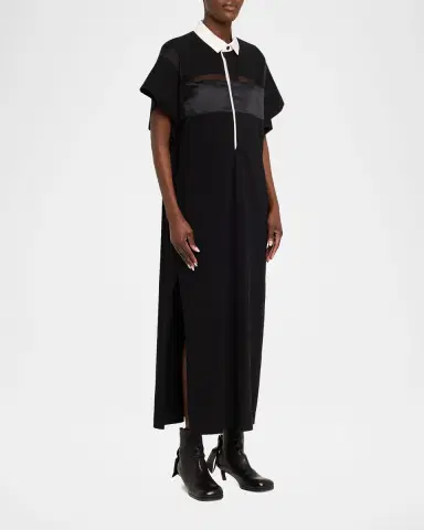 sacai Satin-Inset Cotton Jersey Short-Sleeve Maxi Polo Dress | Thumbnail 8 sacai Satin-Inset Cotton Jersey Short-Sleeve Maxi Polo Dress | Thumbnail 8