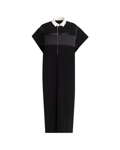 sacai Satin-Inset Cotton Jersey Short-Sleeve Maxi Polo Dress | Thumbnail 1 sacai Satin-Inset Cotton Jersey Short-Sleeve Maxi Polo Dress | Thumbnail 1
