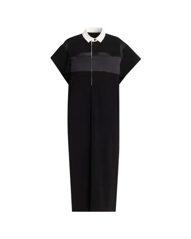 Satin-Inset Cotton Jersey Short-Sleeve Maxi Polo Dress