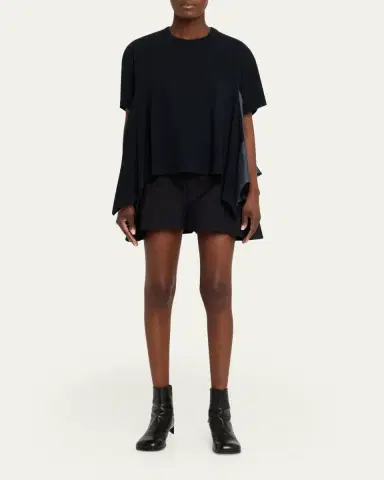 SACAI Denim Side-Panel Short-Sleeve Cotton Jersey T-Shirt | Thumbnail 2