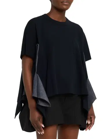 SACAI Denim Side-Panel Short-Sleeve Cotton Jersey T-Shirt | Thumbnail 4