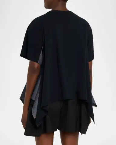 SACAI Denim Side-Panel Short-Sleeve Cotton Jersey T-Shirt | Thumbnail 7
