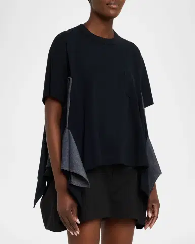 SACAI Denim Side-Panel Short-Sleeve Cotton Jersey T-Shirt | Thumbnail 8