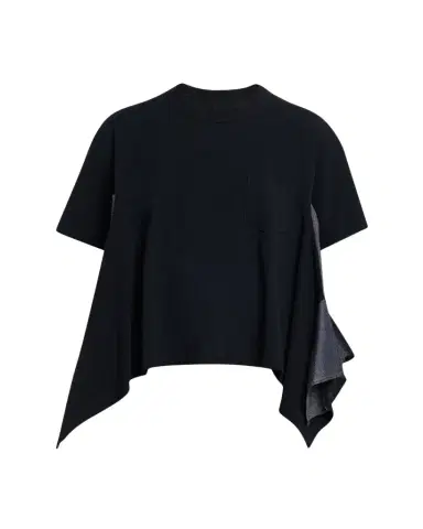 SACAI Denim Side-Panel Short-Sleeve Cotton Jersey T-Shirt | Thumbnail 1