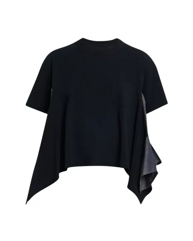 Denim Side-Panel Short-Sleeve Cotton Jersey T-Shirt