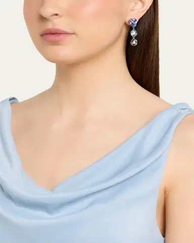 Oscar de la Renta Pear Rhinestone Drop Earrings, Dark Blue | Thumbnail 2