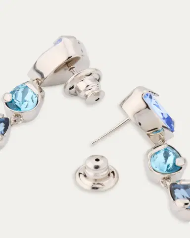 Oscar de la Renta Pear Rhinestone Drop Earrings, Dark Blue | Thumbnail 4