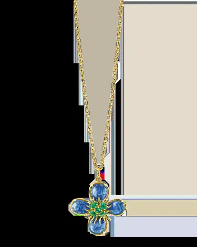 VERDURA 18K Yellow Gold Sapphire and Emerald Dogwood Pendant Necklace | Thumbnail 2
