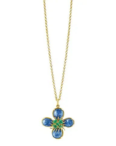 VERDURA 18K Yellow Gold Sapphire and Emerald Dogwood Pendant Necklace | Thumbnail 1