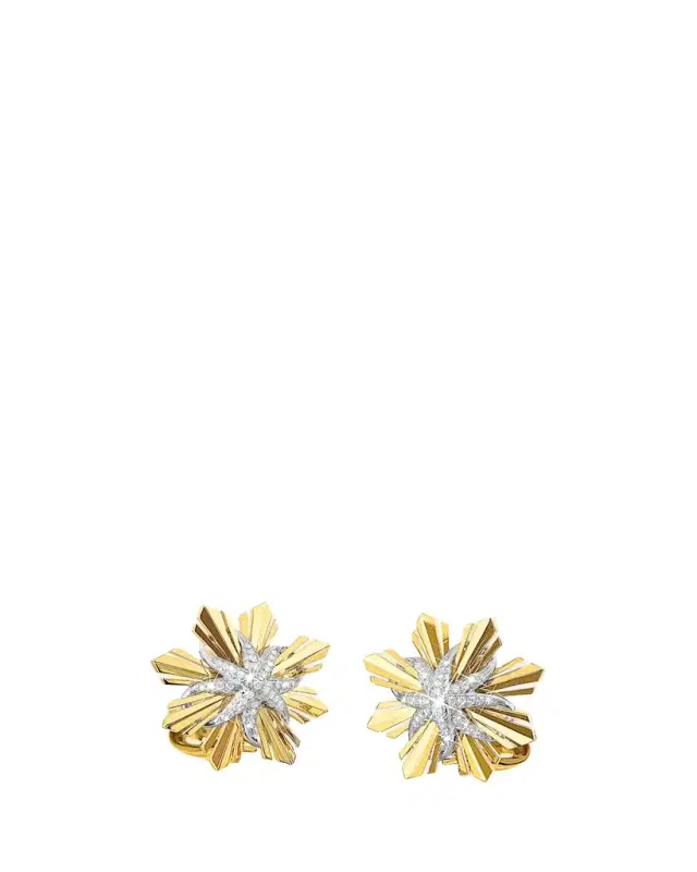 Platinum and 18K Yellow Gold Diamond Etoile Earrings