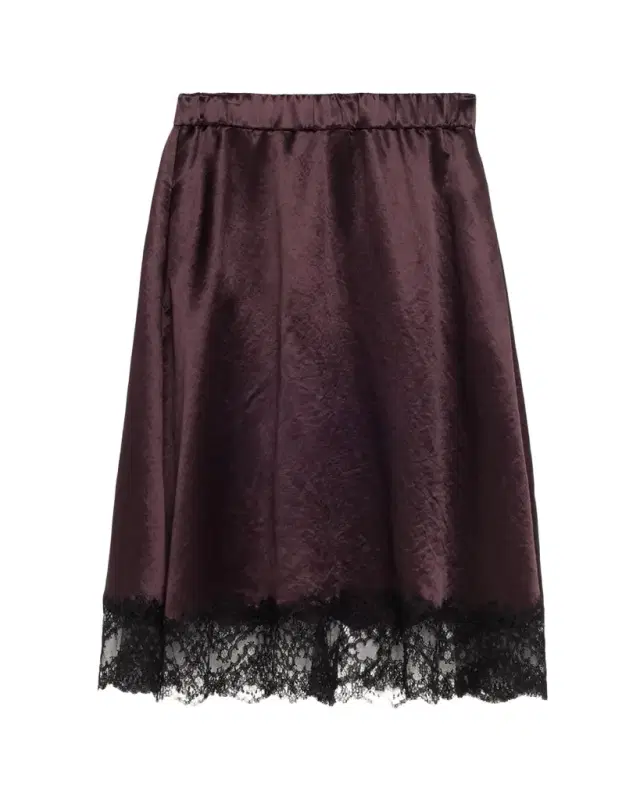 Lace-Trim Satin Midi Skirt