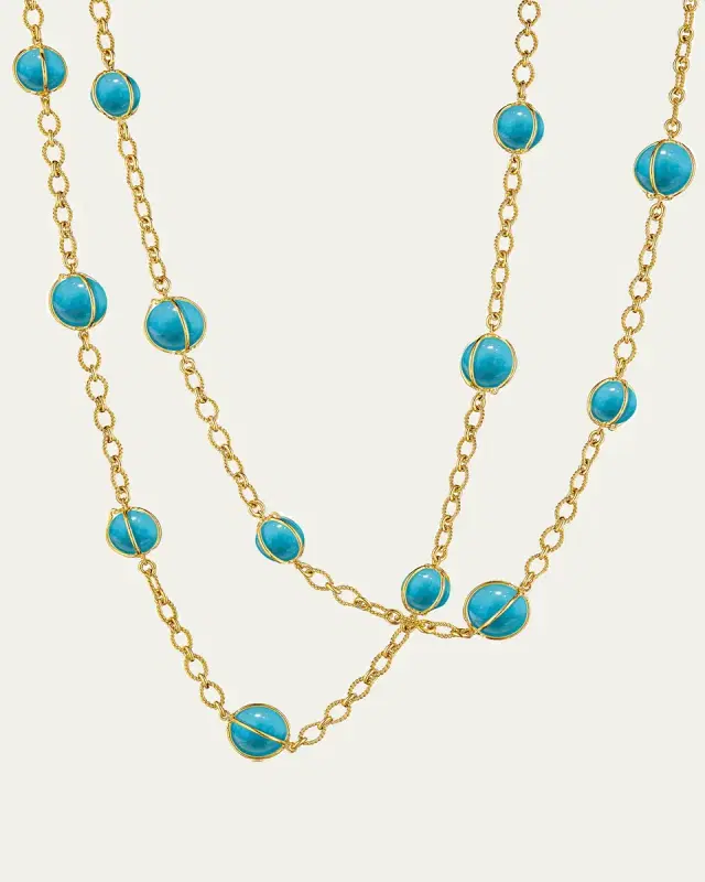 Verdura 18K Yellow Gold Turquoise Bubbles Necklace