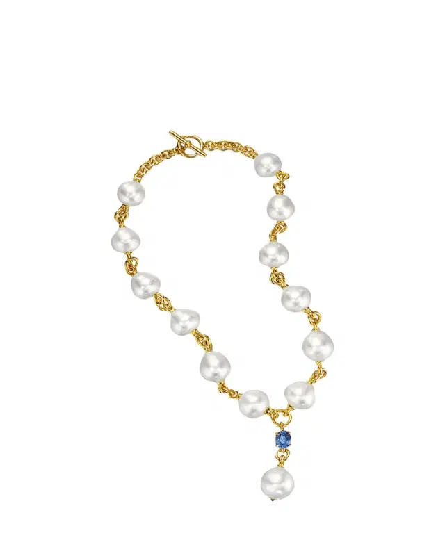 Verdura 18K Yellow Gold South Sea Pearl and Sapphire Y-Necklace