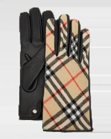 Burberry Men's Check Wool and Cashmere Gloves with Leather | Thumbnail 2