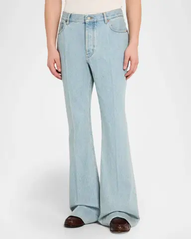 Valentino Garavani Men 's Light-Wash Denim Bootcut Jeans | Thumbnail 4