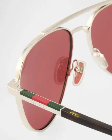 Gucci Men's Metal & Acetate Aviator Sunglasses | Thumbnail 4 Gucci Men's Metal & Acetate Aviator Sunglasses | Thumbnail 4