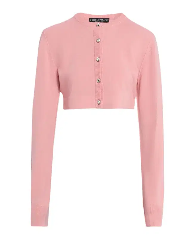 Crystal-Button Cashmere Crop Cardigan