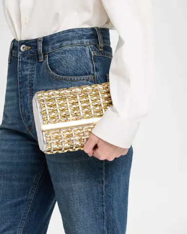 SIMKHAI Rola Beaded Lattice Metallic Leather Clutch Bag | Thumbnail 2