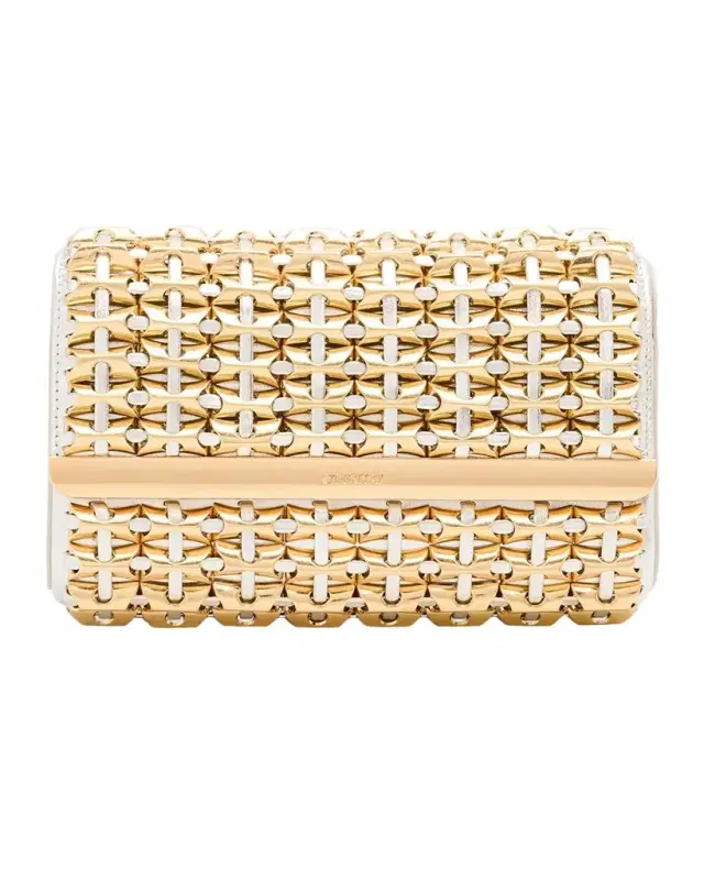 Rola Beaded Lattice Metallic Leather Clutch Bag