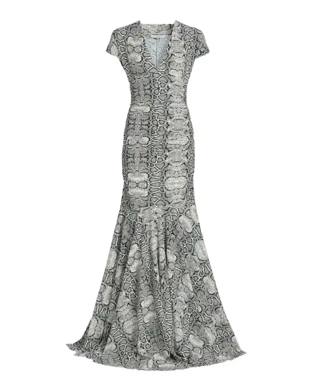 Chiara Boni La Petite Robe Riensen Snakeskin-Print Trumpet Gown