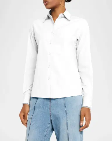 Fabiana Filippi Tulle-Trim Cotton Poplin Shirt | Thumbnail 4 Fabiana Filippi Tulle-Trim Cotton Poplin Shirt | Thumbnail 4