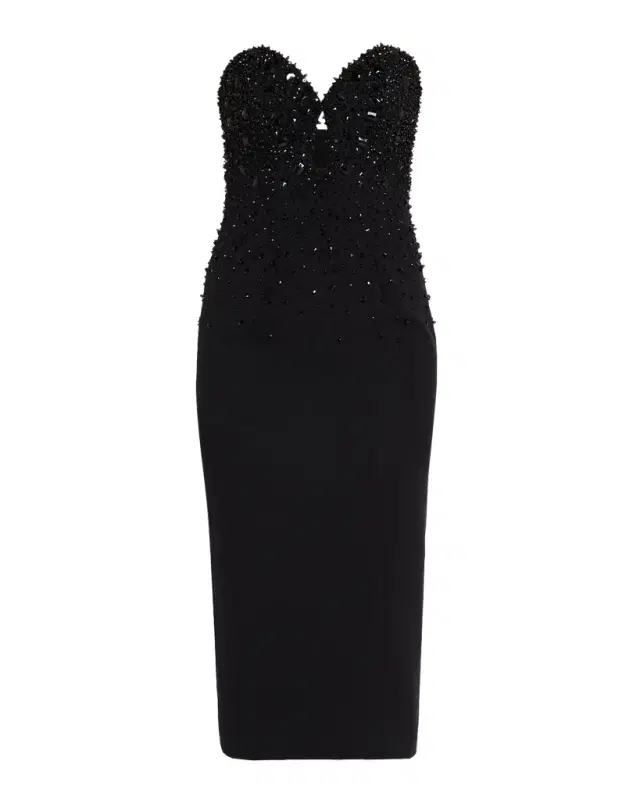 Embellished Strapless Crepe Midi Gown